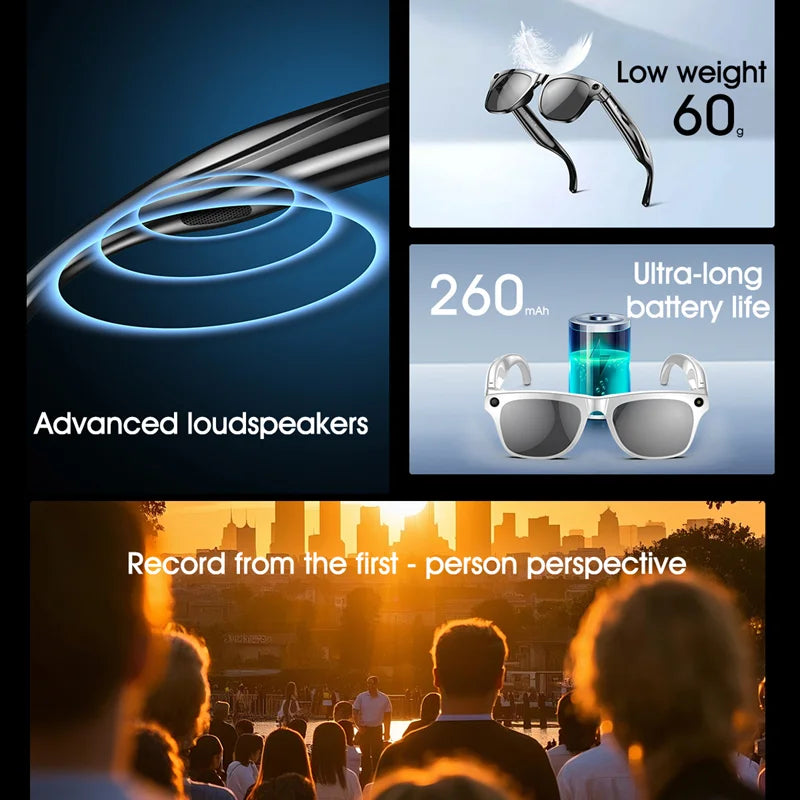 4K Transition Lenses AI Voice Translation Smart Eyewear